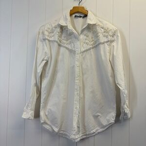 Vintage Retro Western Beaded Button Up Top Womens Size L Cowgirl Rodeo Classic